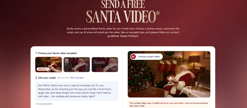 free personalized santa video synthesia