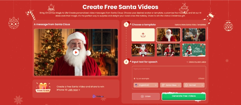 free personalized santa video vidnoz