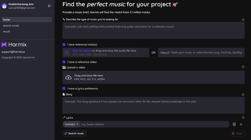 Harmix AI 相似歌曲查找工具