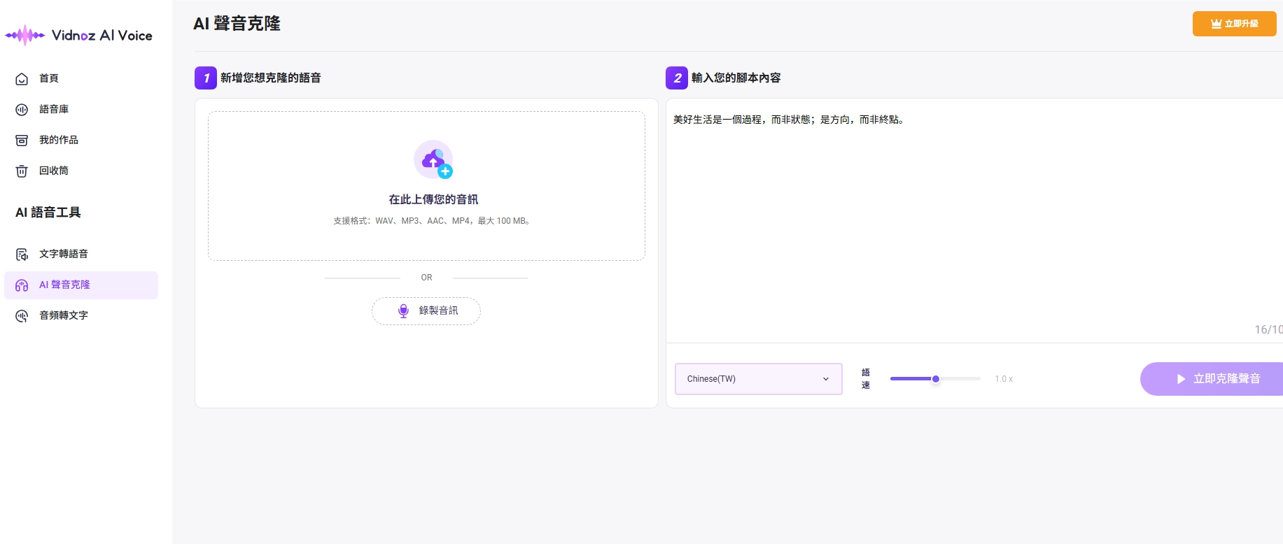 Vidnoz AI Voice Cloning ZH
