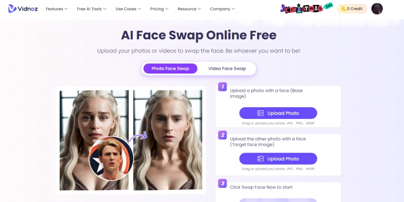 Vidnoz Face Swap免費試用任何造型