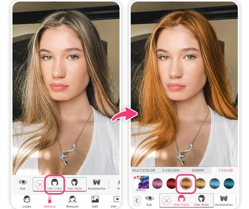 YouCam Makeup AI染髮工具